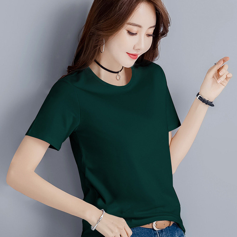 牛油果墨绿色宽松短袖女装t恤2019新款潮百搭大码白色ins半袖体恤