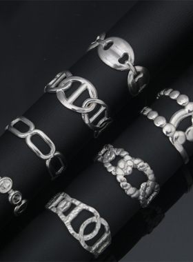 花纹猪鼻子开口可调节钛钢戒指