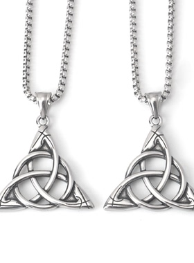 不锈钢百搭铸造镂空爱尔兰凯尔特结吊坠钛钢男女街头时尚长款项链