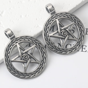 不锈钢镂空五角星圆形吊坠坠子手链项链配饰diy钛钢饰品配件辅料