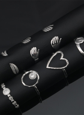 树叶爱心开口可调节钛钢戒指饰品