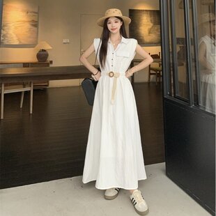 牛仔蓝小飞袖 胖mm收腰显瘦巨好看长裙 正肩工装 连衣裙女2025夏大码