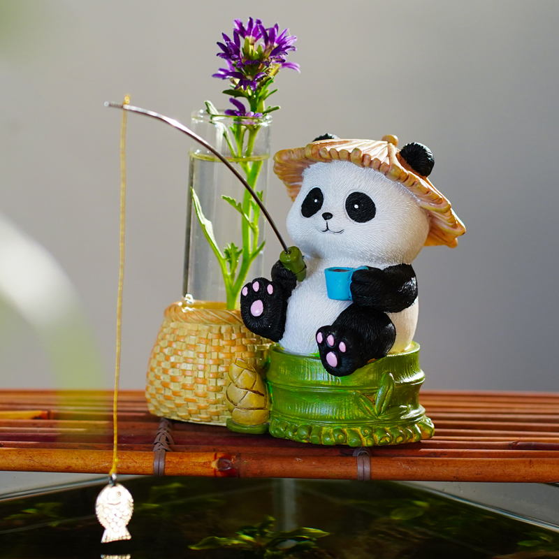 可爱熊猫小花瓶鱼缸水族箱造景