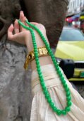 满绿玉项链冰糯种正阳绿色云南石英岩小米珠菠菜绿圆珠毛衣链女款