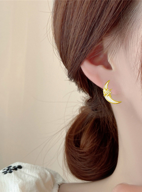 极速不对称星星月亮耳饰2r023年流行的耳环小众轻奢设计感气质百