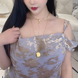 韩国 奎 朴夫人马车小镜子项链 数字16吊坠圆形新款高级感毛衣链