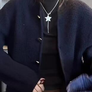韩国朴夫人同款 五角星 双面吊坠饰品 项链 个性流苏颈链