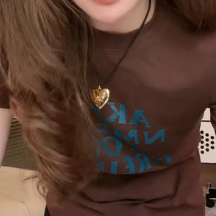 金色爱心吊坠绳子项链 韩国朴夫人同款法式高级感高品质颈饰