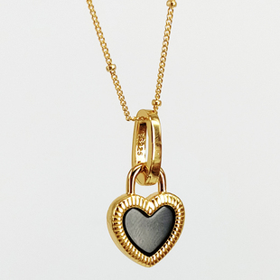 韩国朴夫人复古小众双面爱心项链纯银镀金黑玛瑙白贝母高品质饰品