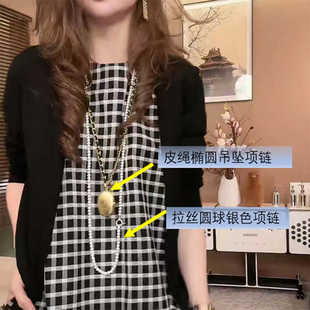 韩国朴夫人同款拉丝项链银色手工拉丝圆球长项链可多种造型毛衣链