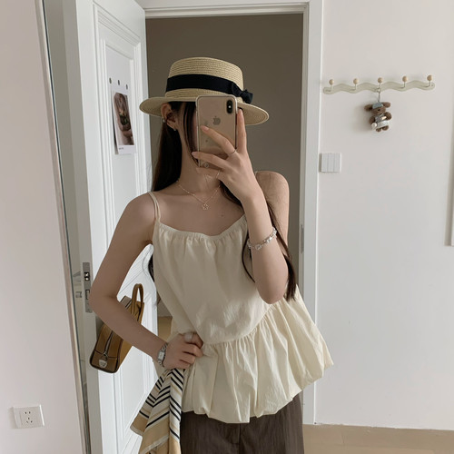 夏上新韩系甜美百搭减龄俏皮下摆云朵小吊带背心