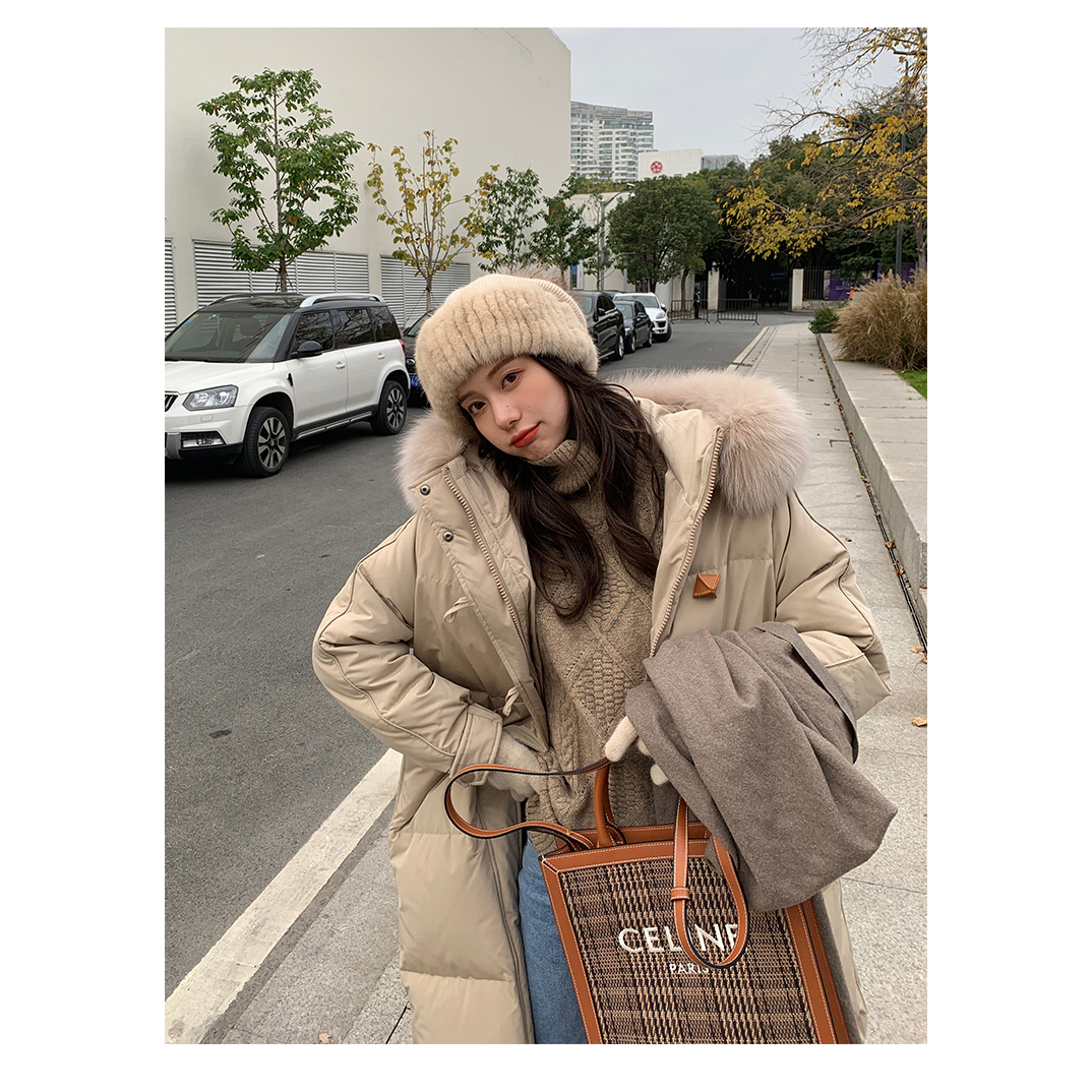 2025韩版牛角扣大毛领羽绒服女中长款冬新款过膝棉服外套棉衣棉袄