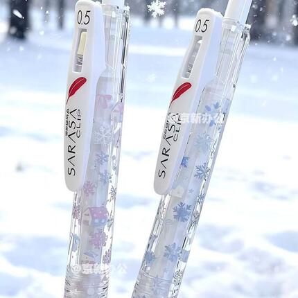 日本ZEBRA斑马雪花限定JJ99羽毛按动中性笔刷题笔黑色大容量0.5mm学生用高颜值水笔小清晰雪天圣诞树JJ15