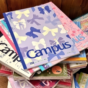国誉Campus蝴蝶结芭蕾笔记本高颜值学生用可180°平摊B5点线本做笔记学习文具套装软线圈本A6便携记事本mini
