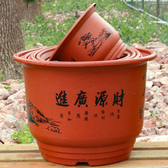 加厚耐用塑料花盆特大发财树盆栽仿陶瓷树脂大号花盆送托盘圆形盆