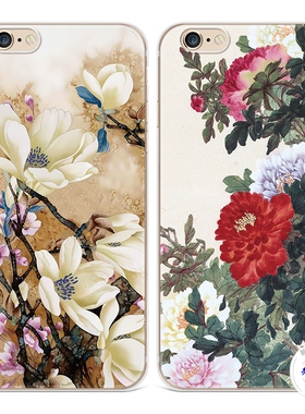 适用于中国风XRiPhone13苹果8plus手机壳6S女款7文艺14promax牡丹花5SE第一1二2三3代五六七八十四