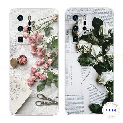 文艺玫瑰花适用于华为p40手机壳P60P50p30p20pro+冷淡风p10p9plus艺术复古女款软e十art