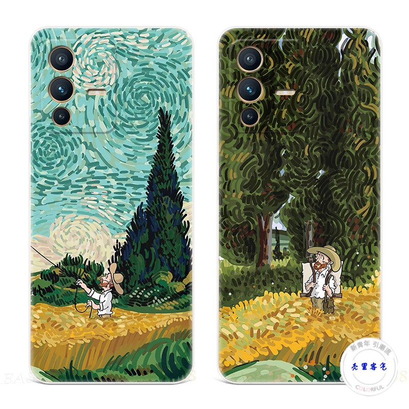 适用于复古油画vivo s12手机壳s15s16p梵高s10s9s7t文艺6抽象女款薄