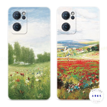 适用于唯美小花9oppo reno7手机壳8pro+6小清新4se油画5k全包文艺3元气版2z女款Ace轻薄软十