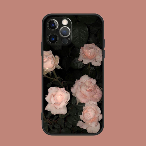 适用于苹果12手机壳13promax/8/xs硅胶防摔软iphone11/xr粉色玫瑰花