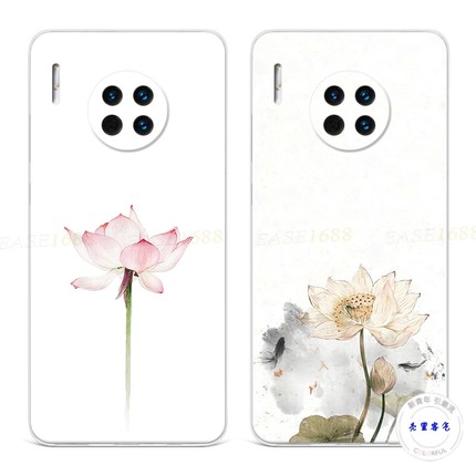 适用于小清新荷花华为mate30手机壳40pro+50莲花20x简约10e女9文艺8