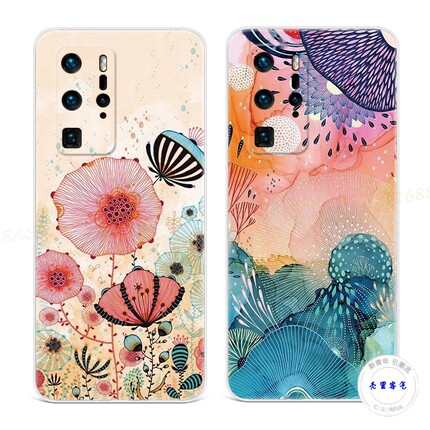 艺术花卉适用于华为p40手机壳P60P50p30p20pro+小众文艺p10p9plus冷淡风女款软e十art