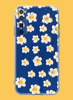 适用于治愈型油画手机壳华为nova9/8se/7pro//5透明软花朵蓝色4e/3
