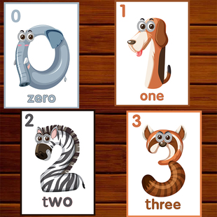 英语数字学习闪卡卡片手工制作涂色0-10彩色黑白启蒙学习教室教具