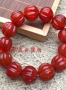 红色天然玉石玛瑙南瓜玉髓手链情侣水晶串本命虎年饰品男女生日礼