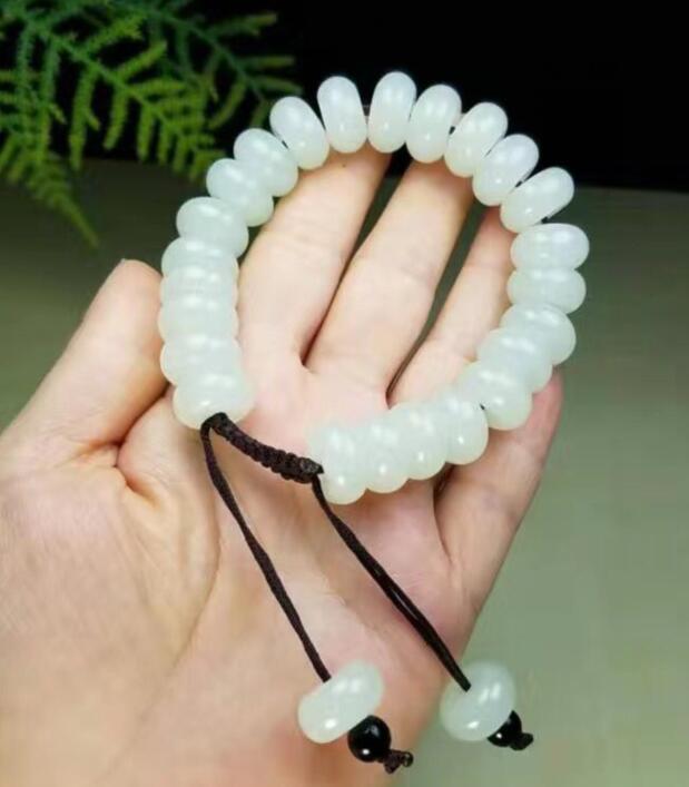 新疆和田色玉手串白玉算盘珠手链男款女籽料情侣款玉手链手镯百搭