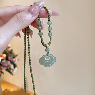 和田色祥云锁吊坠男女款新中式吉祥如意平安护身锁高级感项链