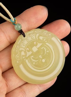 和田色玉天然玉石挂件男女款项链招财转运青白玉仿古兽玉佩吊坠