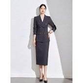 职业西装 春秋 双排扣职场正装 套裙女高级灰商务风通勤正式 场合修身