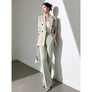 套装 夏款 女双排扣九分袖 正装 高级感通勤职业装 轻熟优雅风绿色西装