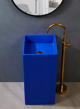 金士莱 北欧立柱盆一体式洗手盆洗脸盆卫生间简约艺术柱盆宝蓝色