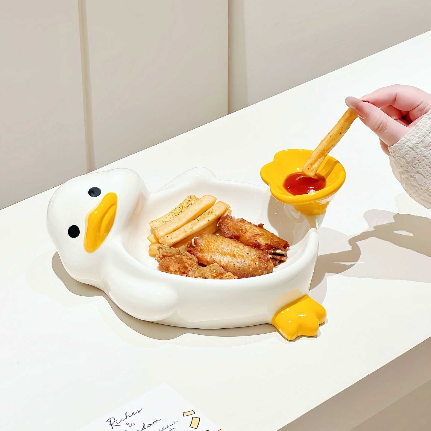 小鸭子蘸料碟可爱陶瓷味碟家用小吃碟零食盘薯条小碟子调料碟调