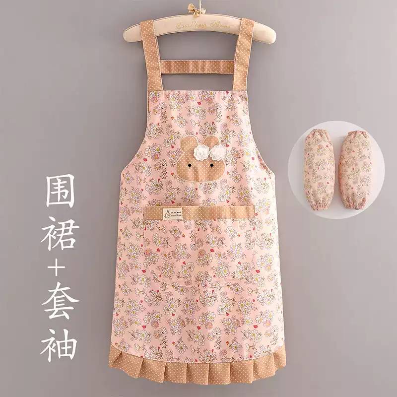 夏天穿透气围裙袖套两件套2026新款网红全棉帆布薄款工作服上班女