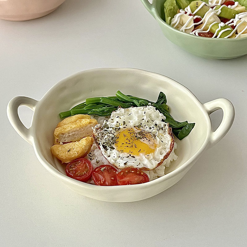 糖小姐ins日式复古不规则手捏碗汤面碗双耳沙拉碗焗饭烤碗陶瓷碗,餐饮具,碗,淘宝优惠券,粉丝福利购,淘宝优惠卷