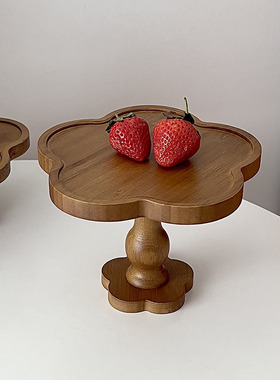 糖小姐 复古原木托盘中古风装饰盘高脚法式甜点蛋糕盘ins花朵餐盘