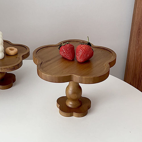 ins复古花朵原木高脚餐盘