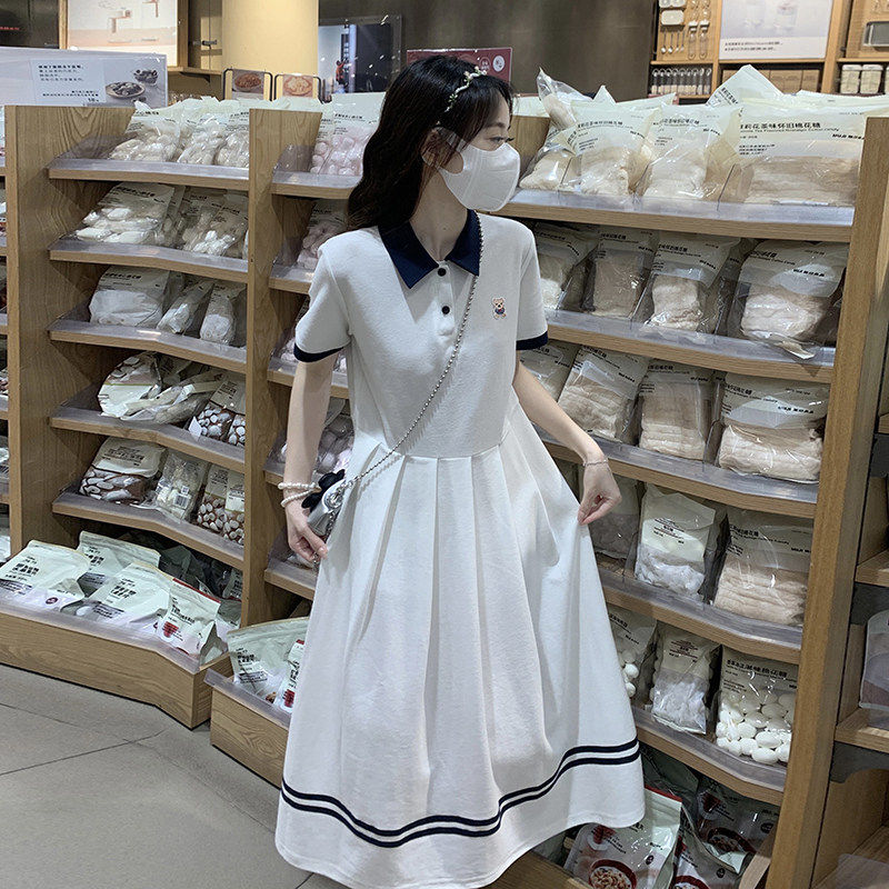 Polo领连衣裙女夏2025新款韩版休闲运动收腰显瘦学院风减龄中长裙