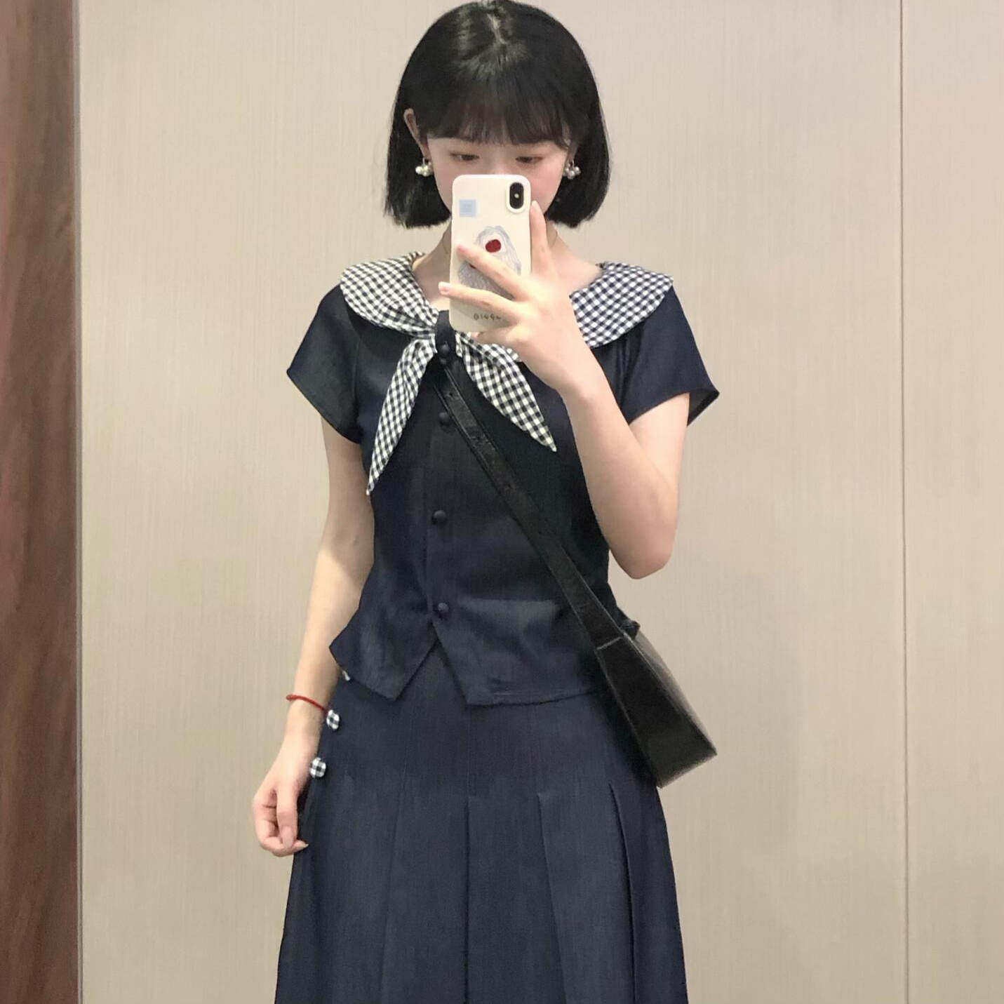 法式白领夏季复古套装收腰显瘦上衣气质系半身裙女夏长裙两件套仙