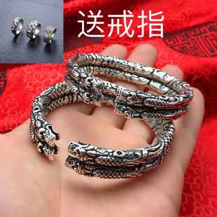 沙海张日山同款手镯老九门佛爷二响环男女复古双龙头纯银开口手镯
