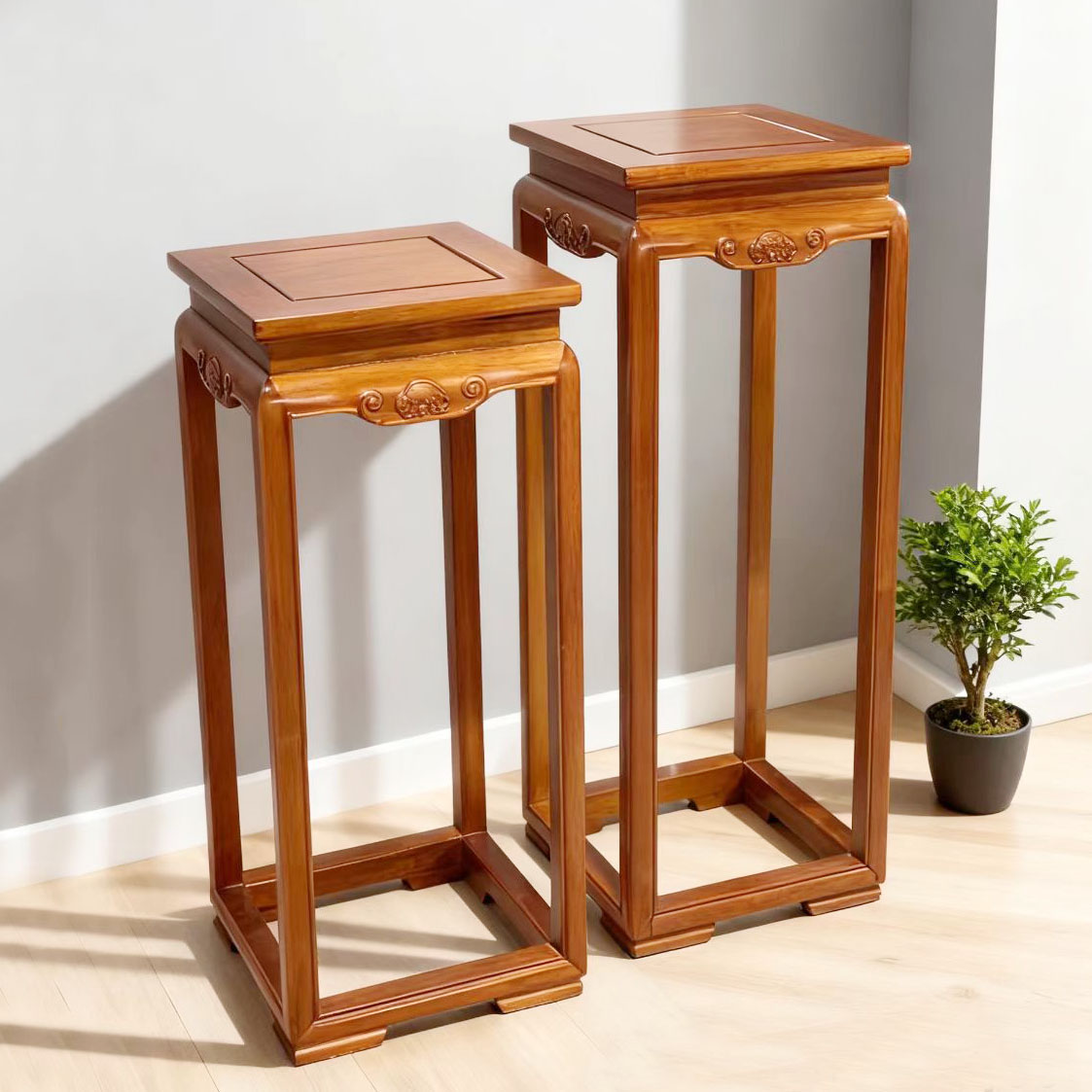 新中式明式如意花架实木格木金花梨木原木花几客厅简约盆景架单个