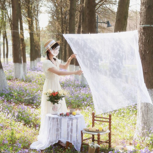 白色蕾丝桌布法式田园野餐布