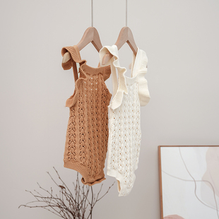 拉波米宝宝纯棉针织衫连体包屁衣背带爬服春秋超好看女童洋气毛衣