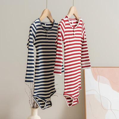 拉波米婴儿连体衣长袖包屁衣春秋内搭宝宝贴身打底三角哈衣爬爬服