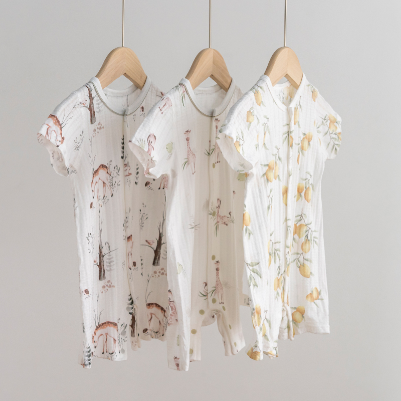 拉波米新生儿A类纯棉连体衣短裤夏季薄款宝宝爬服哈衣婴幼儿衣服