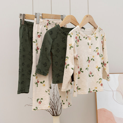 拉波米男女童睡衣A类纯棉家居服套装春秋新款夏儿童保暖秋衣秋裤