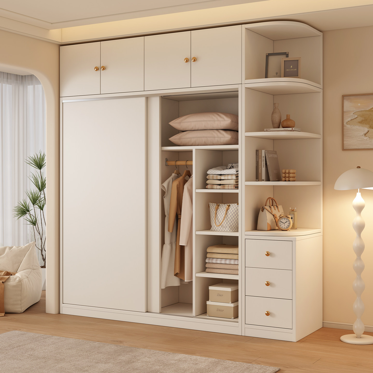 衣柜家用卧室简约奶油风出租房用简易衣橱小户型推拉门儿童挂衣橱,住宅家具,儿童衣柜,淘宝优惠券,粉丝福利购,淘宝优惠卷